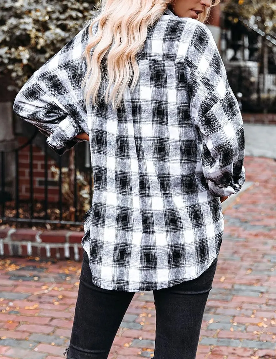 Oversized Womens Flannel Plaid Soft Flannel Button Down Shirt Roll Up Long Sleeve Flannel Plaid Shirt Blouses Women