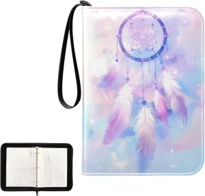 Painting Boho Dreamcatcher Feathers Card Binder 4 Pocket, Trading Card Holder Fits 400 Game Cards with 50 Removable Sleeves, MTG Card Case Standard Size
