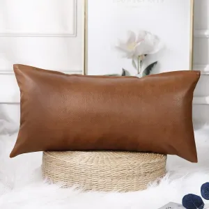PANOD Long Lumbar Pillow Covers 12 x 22,Faux Leather Decorative Long Lumbar Pillow Cover Pillow Case for Bed Sofa Couch Livingroom Farmhouse,Modern Boho,Vegan Brown