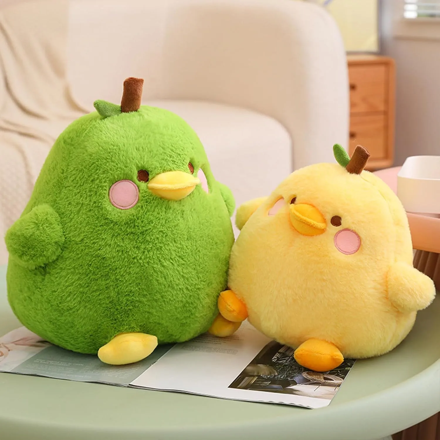 PEACH CAT Cute Fruit Pear Duck Plush Pillow Duck Stuffed Animal Toy for Kids Yellow 16"