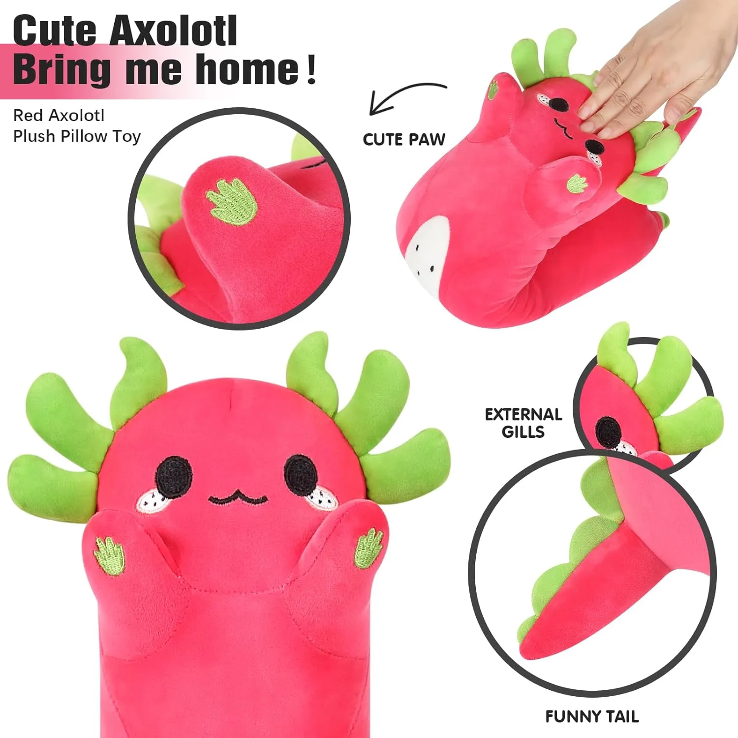 PEACH CAT Long Dragon Fruit Axolotl Stuffed Animal Kawaii Pitaya Axolotl Plush Pillow Toy for Girls and Boys 27.5"