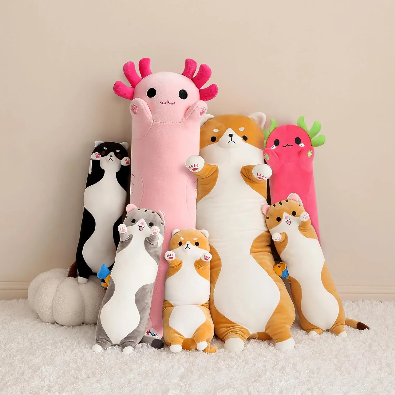 PEACH CAT Long Dragon Fruit Axolotl Stuffed Animal Kawaii Pitaya Axolotl Plush Pillow Toy for Girls and Boys 27.5"
