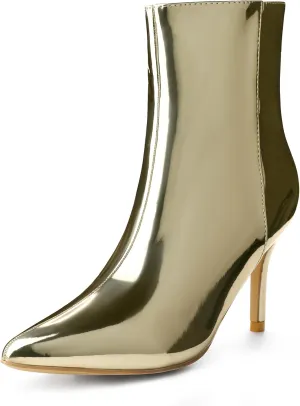 Perphy Patent Boot Pointy Toe Zipper Stiletto Heels Ankle Boots for Women