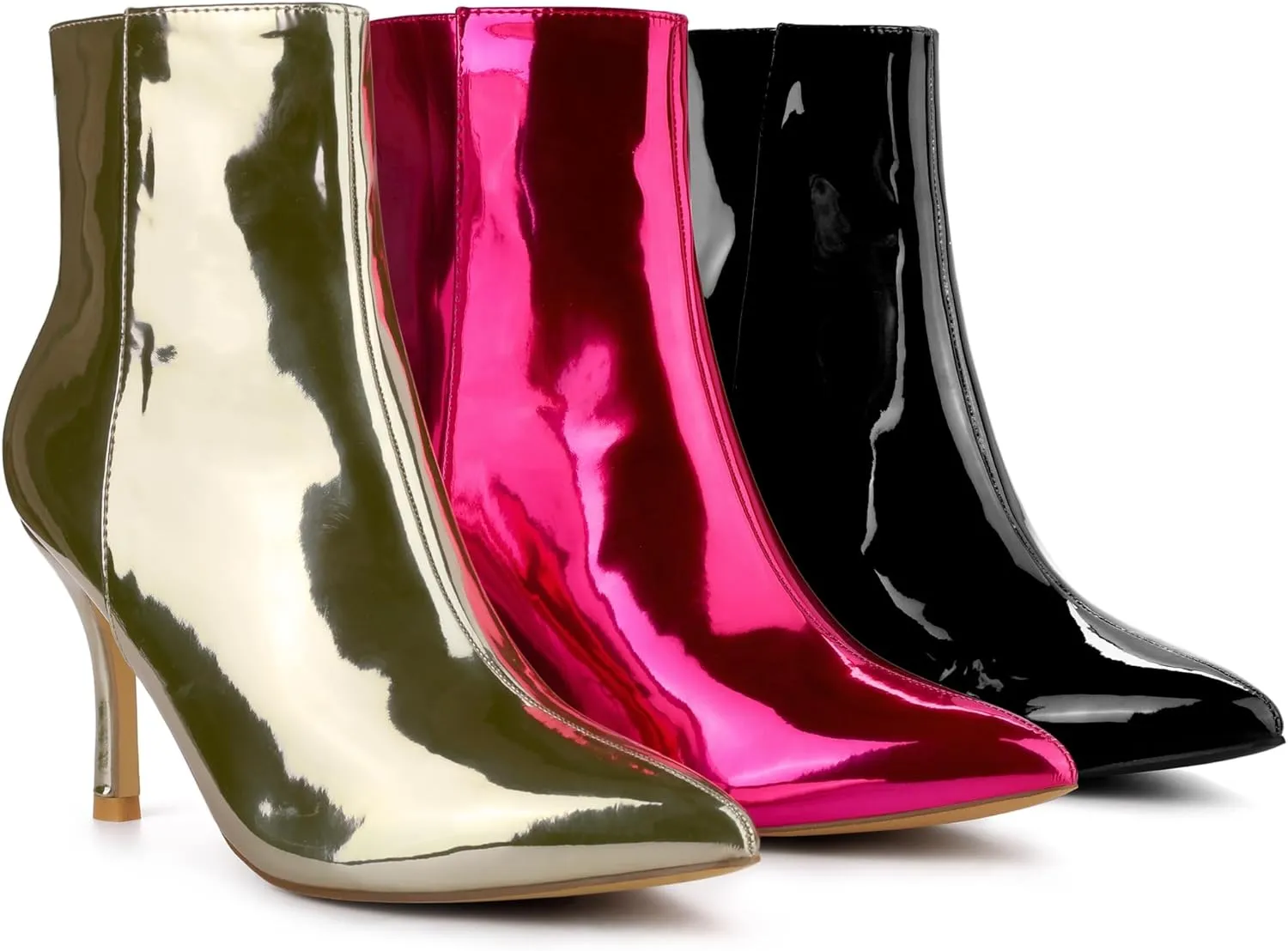 Perphy Patent Boot Pointy Toe Zipper Stiletto Heels Ankle Boots for Women