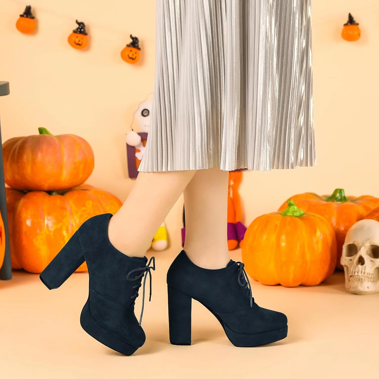 Perphy Women's Platform Chunky Heel Lace Up Ankle Booties