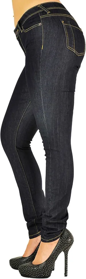 Poetic Justice Women's Curvy Fit Dark Indigo Stretch Denim Low Rise Skinny Jeans