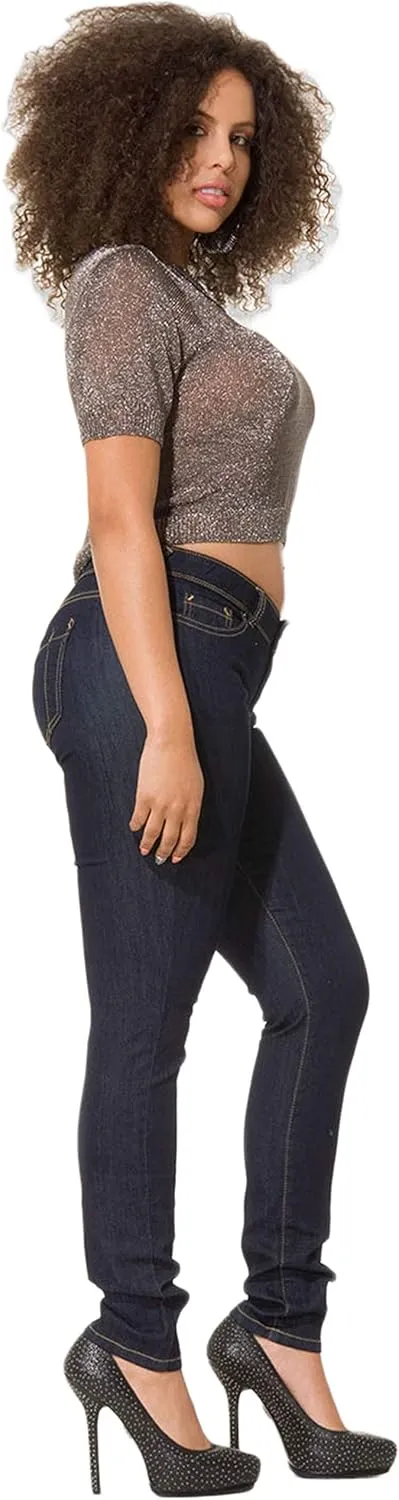 Poetic Justice Women's Curvy Fit Dark Indigo Stretch Denim Low Rise Skinny Jeans