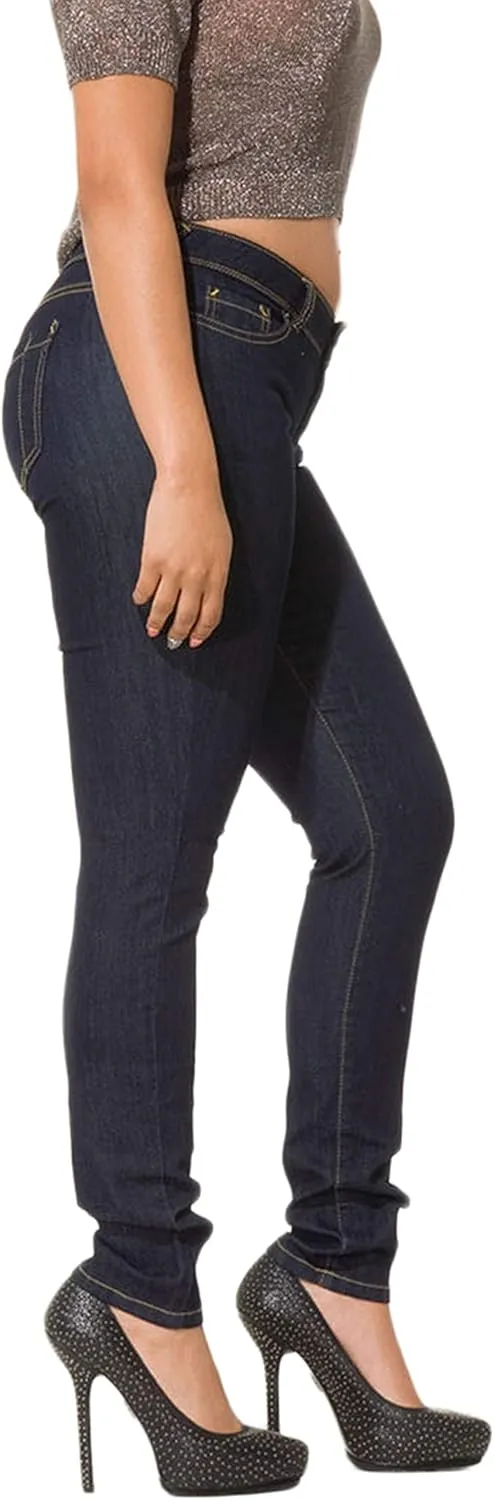 Poetic Justice Women's Curvy Fit Dark Indigo Stretch Denim Low Rise Skinny Jeans