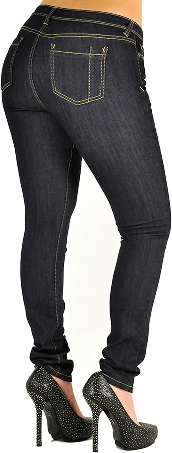 Poetic Justice Women's Curvy Fit Dark Indigo Stretch Denim Low Rise Skinny Jeans