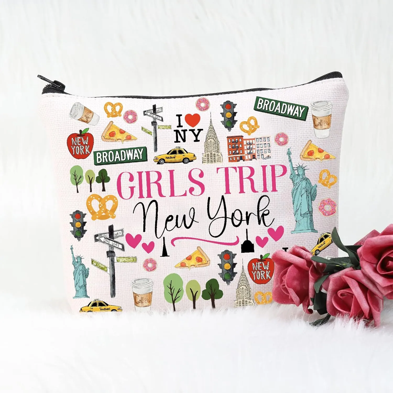 POFULL New York Vacation Gift Trip New York Zipper pouch Travel Cosmetic Bag (Girls Trip New York Cosmetic Bag)