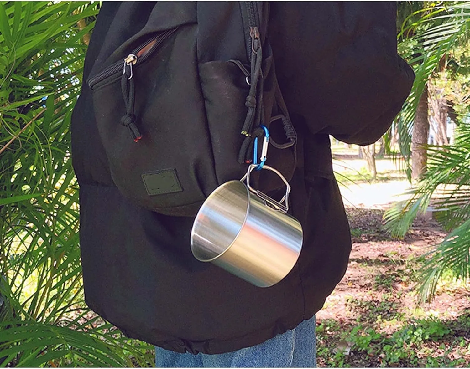Portable camping water cup 304 stainless steel mug outdoor folding sports mug(500ml)