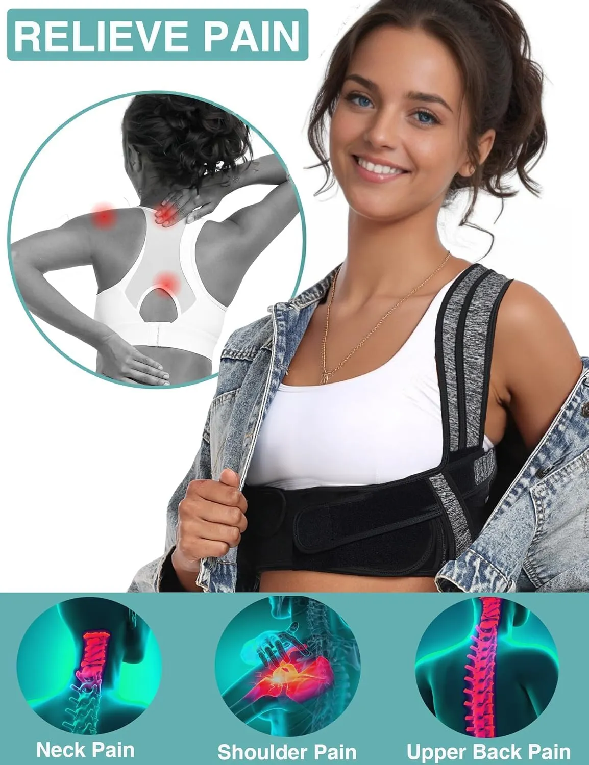 Posture Corrector for Women Men,BI-Straps Back Straightener - Bamboo Fiber Back Brace Posture Corrector - Instant Upper Back Pain Relief
