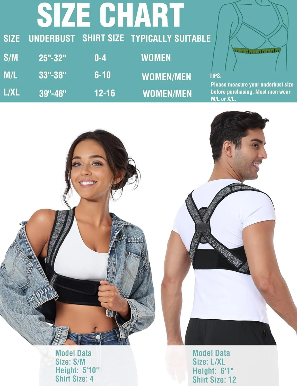 Posture Corrector for Women Men,BI-Straps Back Straightener - Bamboo Fiber Back Brace Posture Corrector - Instant Upper Back Pain Relief