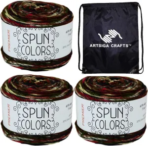 Premier Yarns Spun Colors Poppy 1110-10 (3-Skeins - Same Dye Lot) Worsted Medium #4 Acrylic Yarn for Crocheting and Knitting with Project Bag