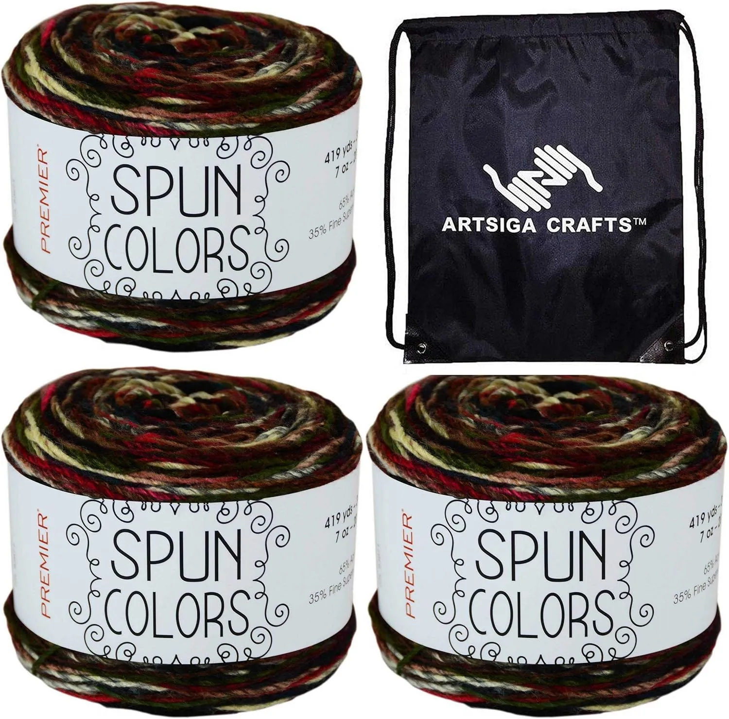 Premier Yarns Spun Colors Poppy 1110-10 (3-Skeins - Same Dye Lot) Worsted Medium #4 Acrylic Yarn for Crocheting and Knitting with Project Bag