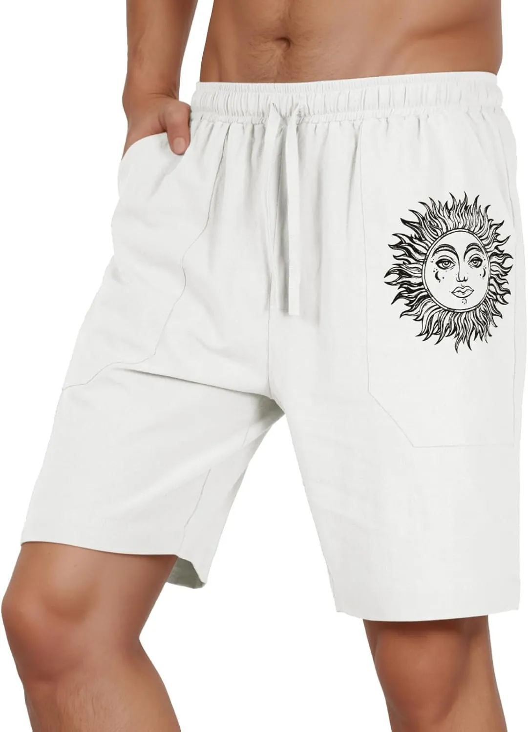 Puimentiua Casual Mens Linen Shorts Lightweight Elastic Waist Summer Beach Shorts