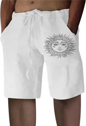 Puimentiua Casual Mens Linen Shorts Lightweight Elastic Waist Summer Beach Shorts