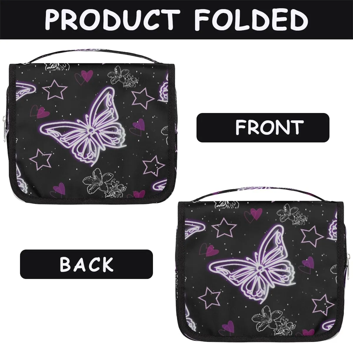Purple Butterfly Hanging Toiletry Bag, Spacious Travel Toiletry Bag for Women Men, Cosmetic Bags for Women, Travel Makeup Bag Suitable for Business, Camping, and Fitness