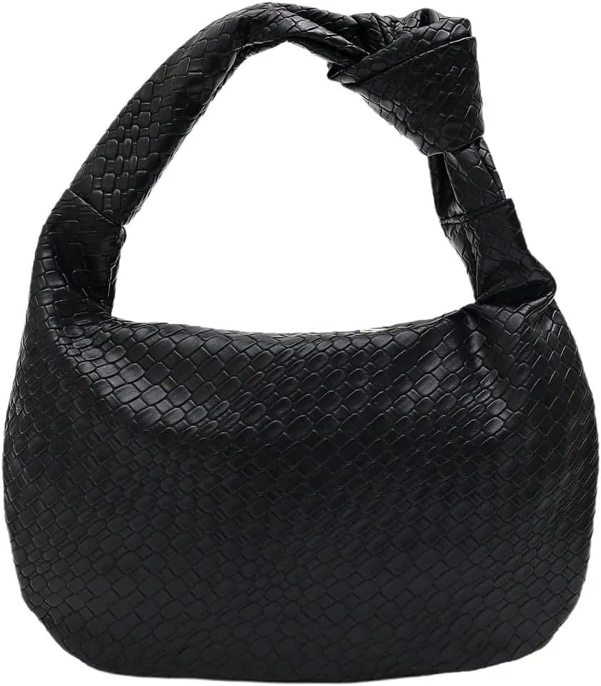 QWINEE Women's Woven Shoulder Bag Retro Vintage Zipper Faux Leather Small Underarm Purse with Knotted Strap