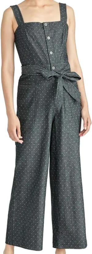 RACHEL Rachel Roy Womens Bryde Wide Leg Denim Jumpsuit Gray 8