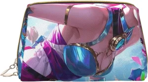 Rainbow Rose Print Travel Makeup Bag, Women's Large Capacity Makeup Bag, Waterproof Portable Bag, Open Flat Makeup Bag