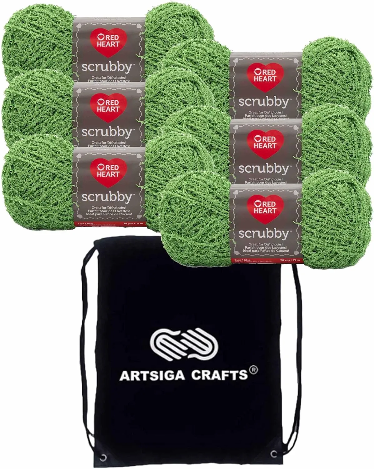 Red Heart Scrubby Lime E833-620 (6-Skeins - Same Dye Lot) Worsted Medium #4 Polyester Yarn for Crocheting and Knitting with Project Bag