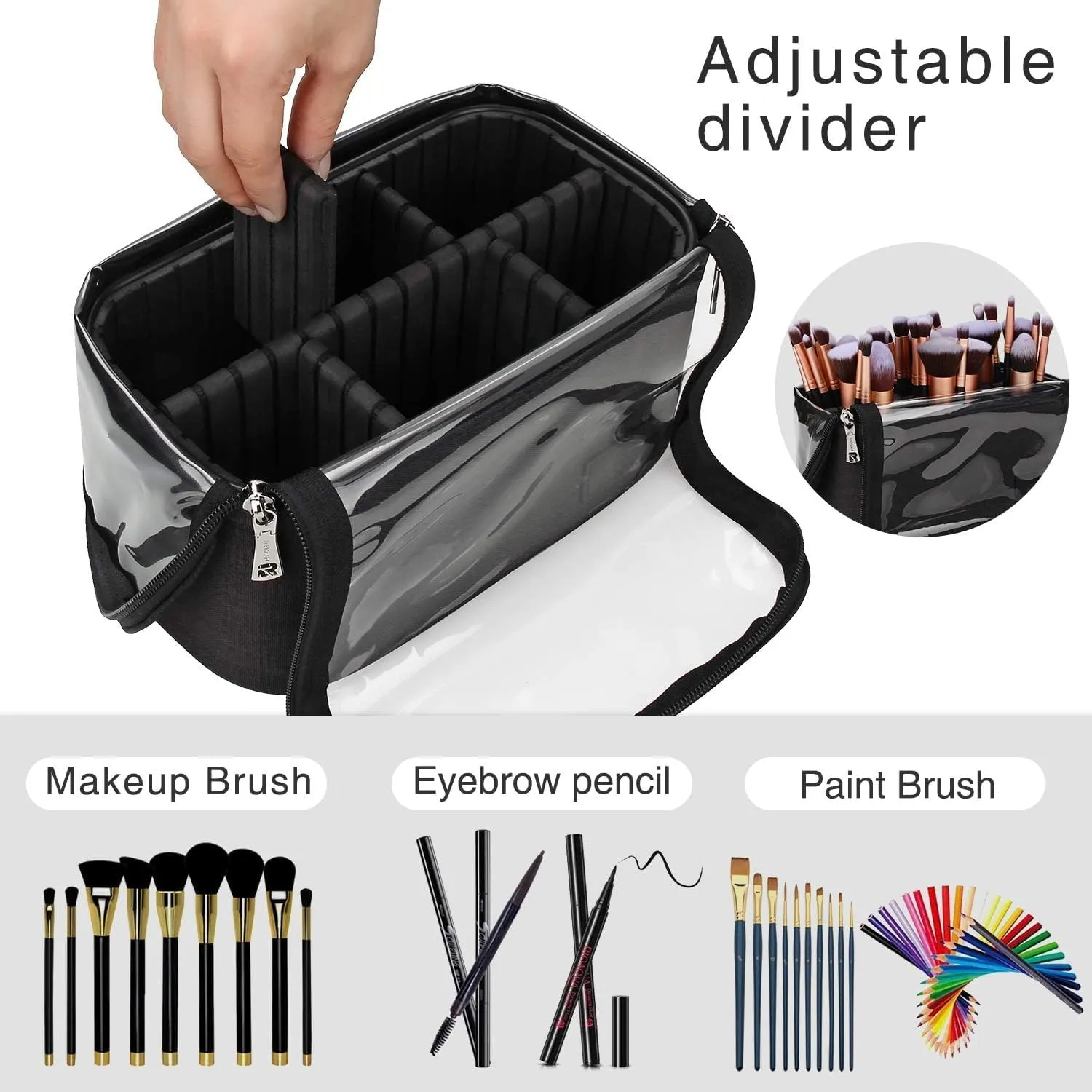 Relavel Rolling Makeup Bag with Makeup Brush Bag, Professional Cosmetic Train Case with 2 Wheels, Extra Large Travel Make Up Box Organizer with Detachable Dividers, Black