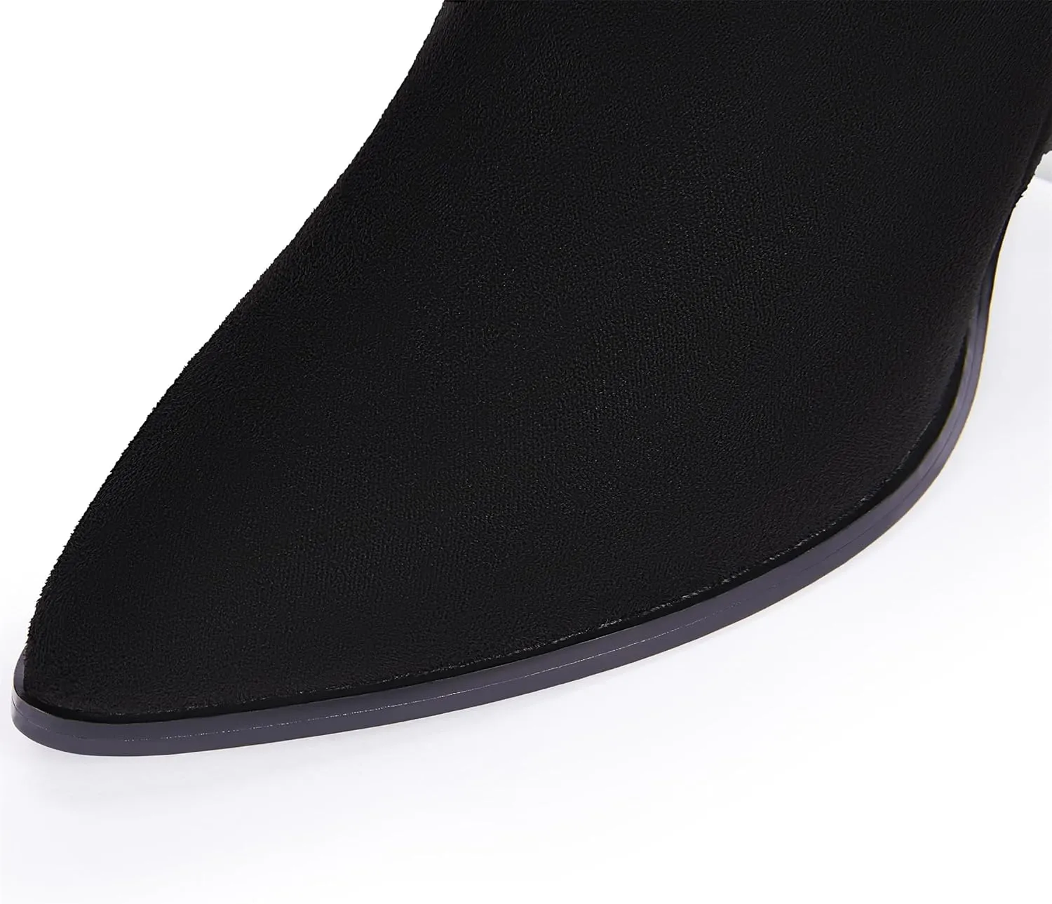 Rilista Womens V Cutout Ankle Boots Pointed Toe Chunky Block Stacked Heel Booties Side Zipper Shoes