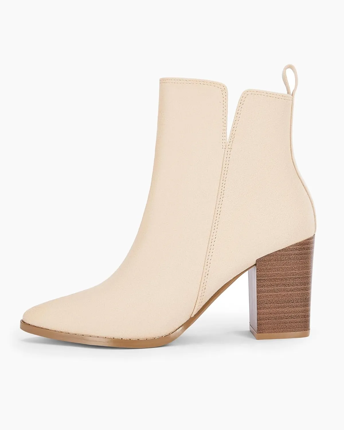 Rilista Womens V Cutout Ankle Boots Pointed Toe Chunky Block Stacked Heel Booties Side Zipper Shoes