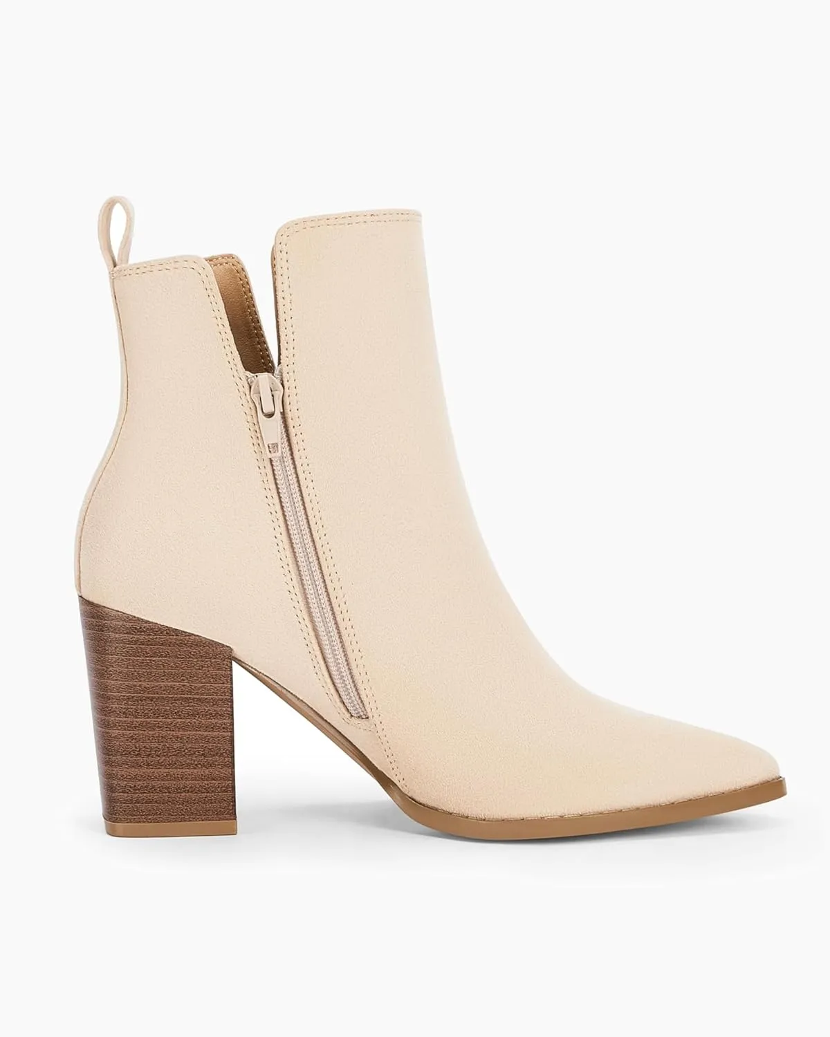 Rilista Womens V Cutout Ankle Boots Pointed Toe Chunky Block Stacked Heel Booties Side Zipper Shoes
