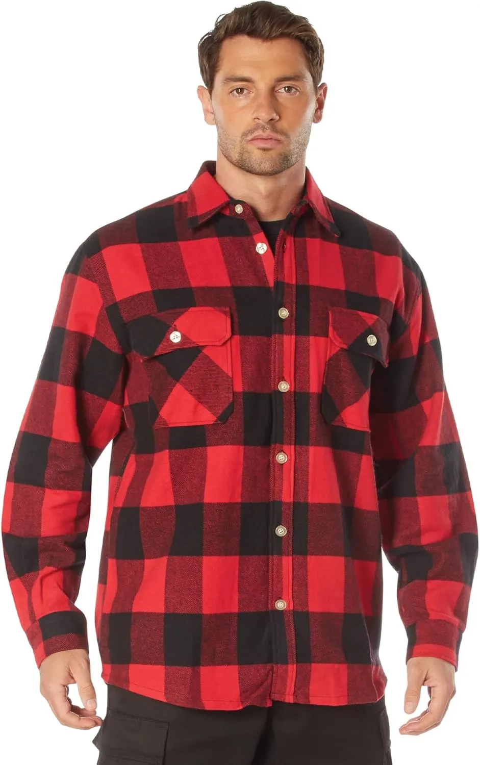 Rothco Buffalo Plaid Flannel Long Sleeve Shirt – Casual Button-Down with Heavyweight 8-oz Cotton Material