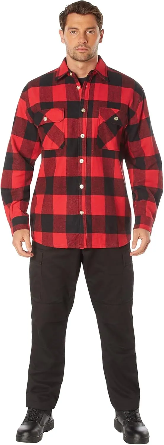 Rothco Buffalo Plaid Flannel Long Sleeve Shirt – Casual Button-Down with Heavyweight 8-oz Cotton Material