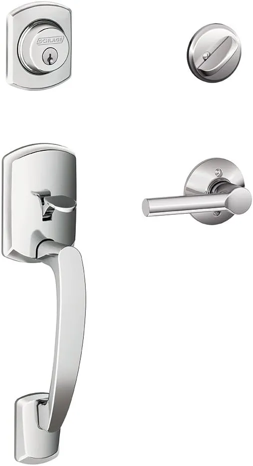 Schlage Greenwich Single Cylinder Handleset and Broadway Lever, Bright Chrome (F60 GRW 625 BRW)