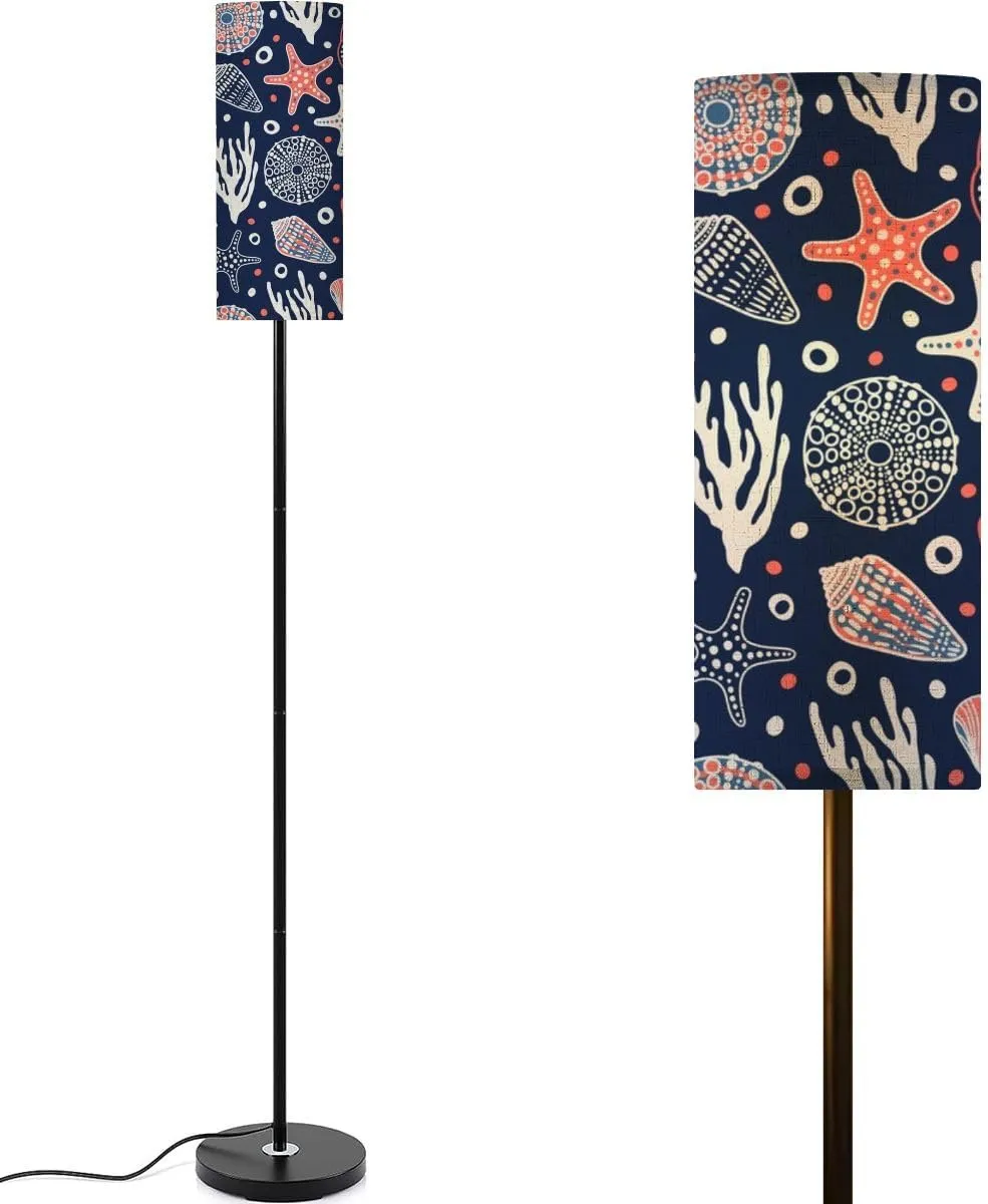 Sea bottom seamless pattern Summer beach hand drawn seaside print Modern Floor Lamp Minimalist Standing Lamps for Living Room LED Corner Lamp Remote Control Metal Pole Lamp for Bedroom, Reading