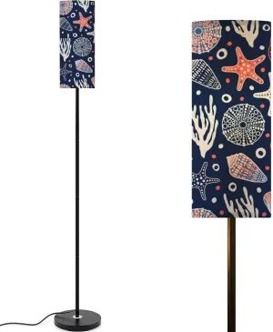 Sea bottom seamless pattern Summer beach hand drawn seaside print Modern Floor Lamp Minimalist Standing Lamps for Living Room LED Corner Lamp Remote Control Metal Pole Lamp for Bedroom, Reading
