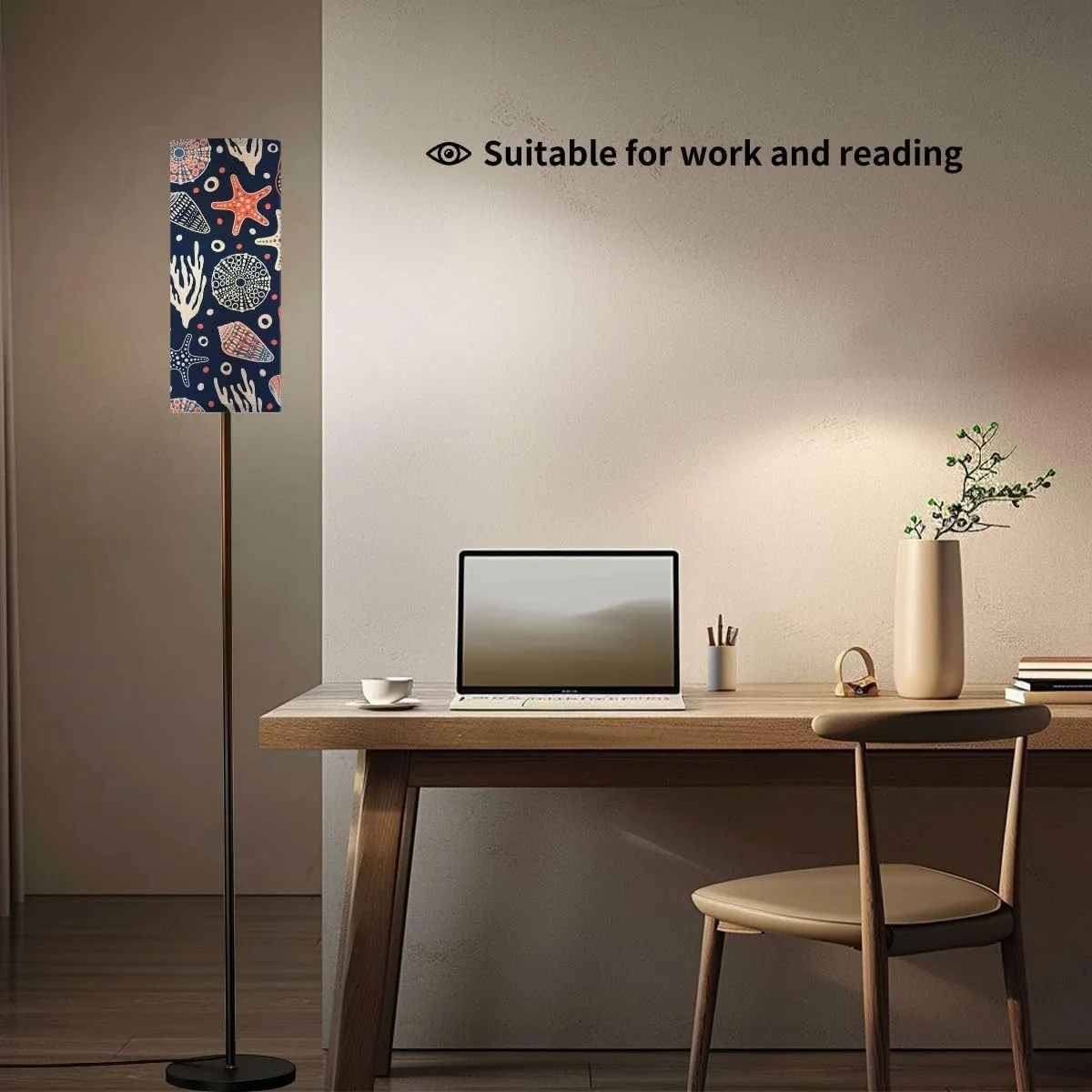 Sea bottom seamless pattern Summer beach hand drawn seaside print Modern Floor Lamp Minimalist Standing Lamps for Living Room LED Corner Lamp Remote Control Metal Pole Lamp for Bedroom, Reading