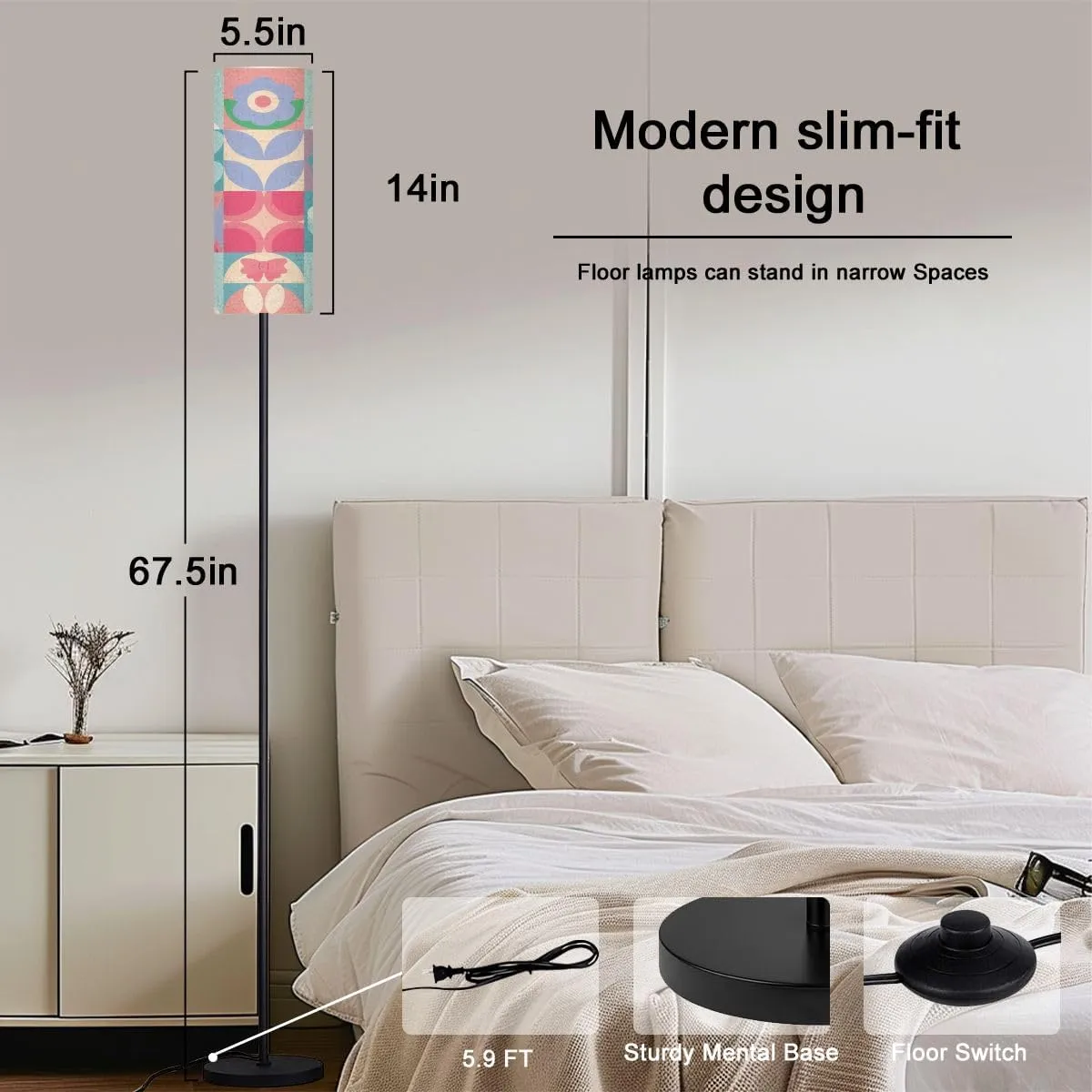 Seamless Pattern Flowers Happy Easter Seamless Modern Floor Lamp Minimalist Standing Lamps for Living Room LED Corner Lamp Remote Control Metal Pole Lamp for Bedroom, Reading