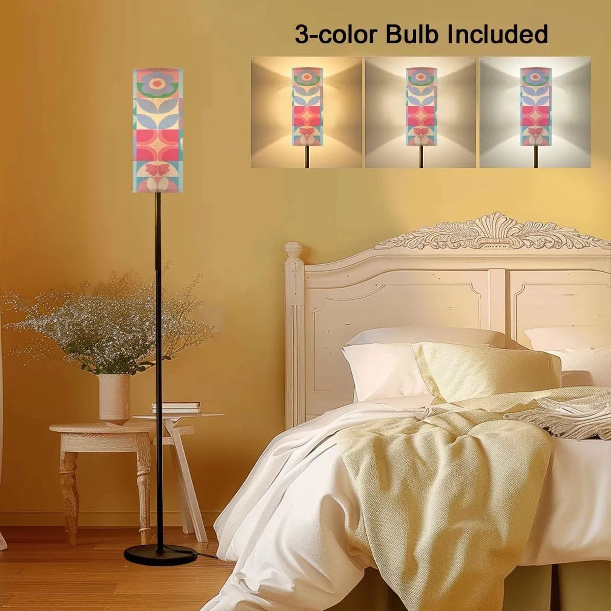 Seamless Pattern Flowers Happy Easter Seamless Modern Floor Lamp Minimalist Standing Lamps for Living Room LED Corner Lamp Remote Control Metal Pole Lamp for Bedroom, Reading