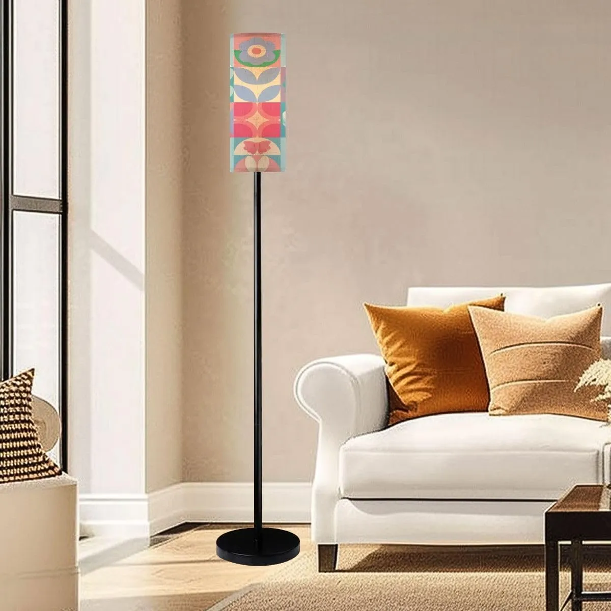 Seamless Pattern Flowers Happy Easter Seamless Modern Floor Lamp Minimalist Standing Lamps for Living Room LED Corner Lamp Remote Control Metal Pole Lamp for Bedroom, Reading