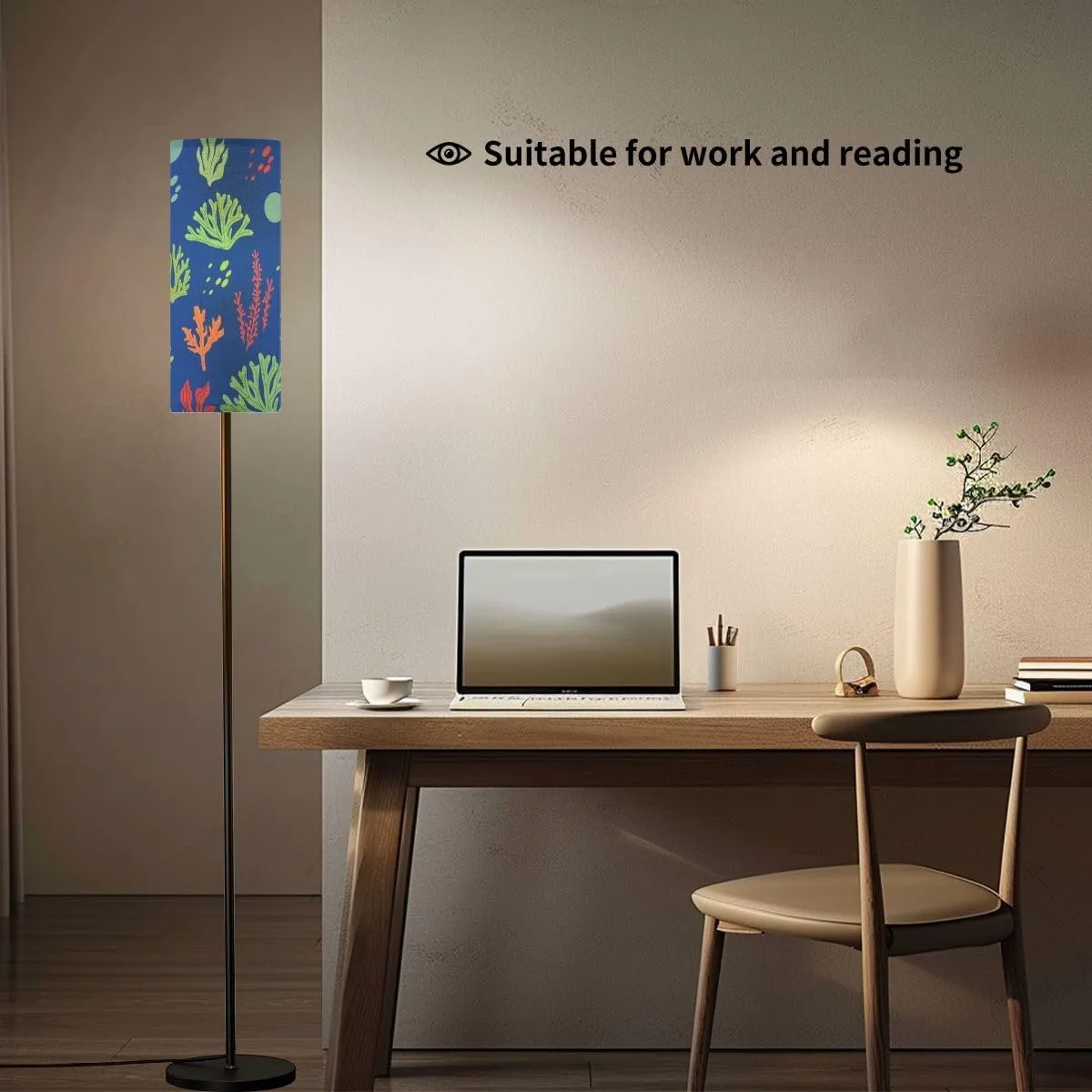 Seamless Pattern Marine Life Seaweed Modern Floor Lamp Minimalist Standing Lamps for Living Room LED Corner Lamp Remote Control Metal Pole Lamp for Bedroom, Reading