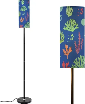 Seamless Pattern Marine Life Seaweed Modern Floor Lamp Minimalist Standing Lamps for Living Room LED Corner Lamp Remote Control Metal Pole Lamp for Bedroom, Reading