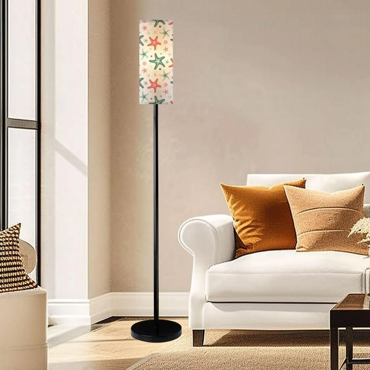 Seamless Seamless sea Star Starfish Pattern Modern Floor Lamp Minimalist Standing Lamps for Living Room LED Corner Lamp Remote Control Metal Pole Lamp for Bedroom, Reading