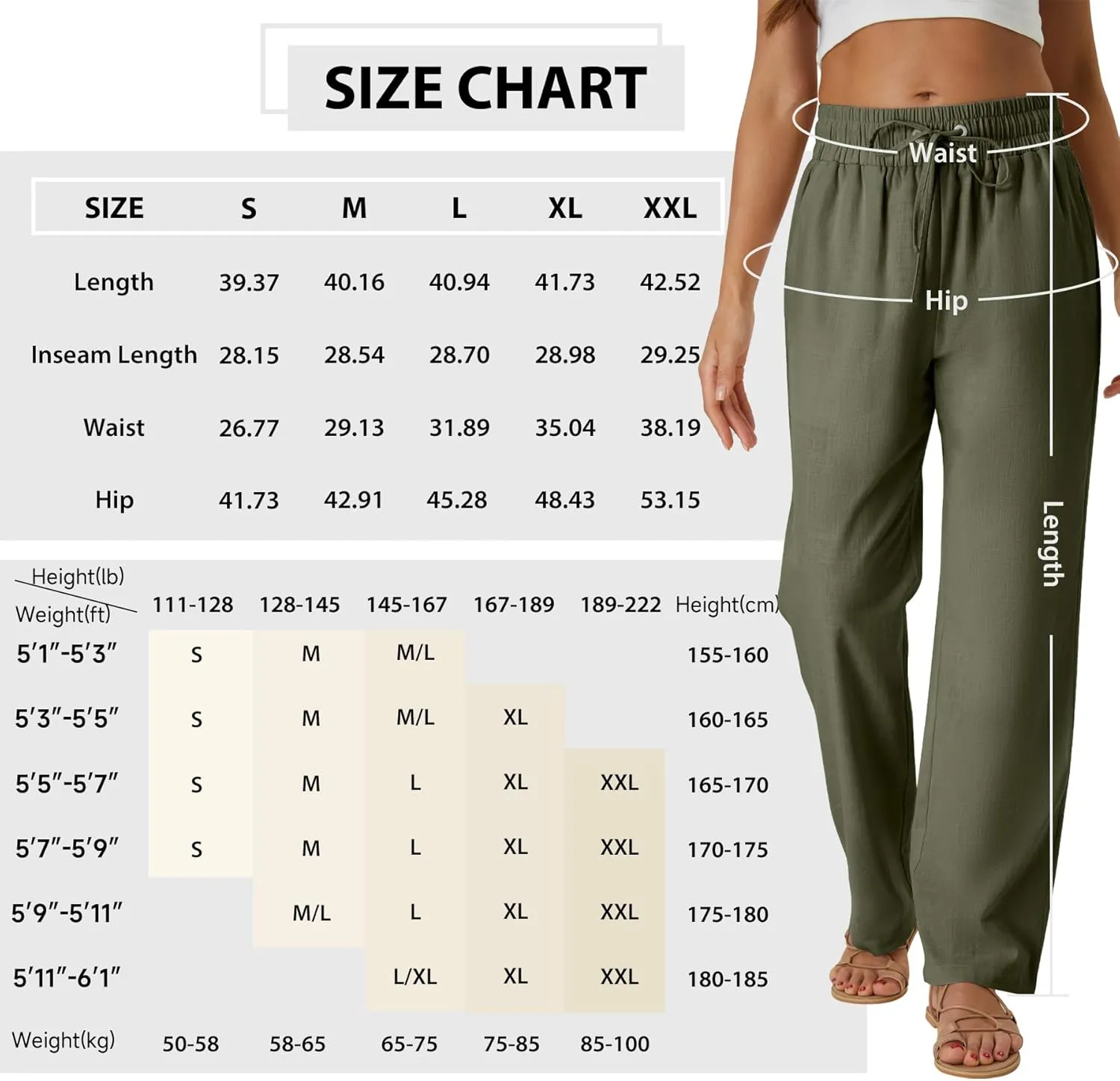 SEMARO Womens Casual Linen High Waist Pants Drawstring Loose Fit Summer Pants Trousers with Side Pockets