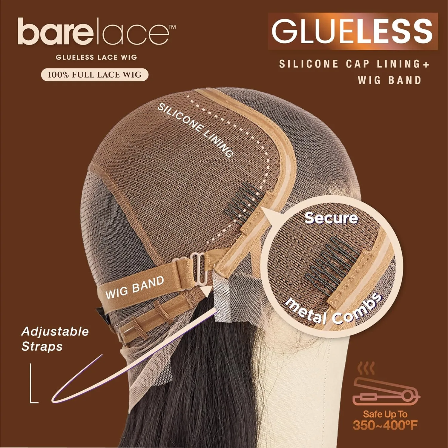 Sensationnel Bare Lace Fulllace Wig - Unit 2 Human Hair Blend All Lacefrontal Glueless Synthetic 180 Degree Preplucked Hairline (2 DARKBROWN)