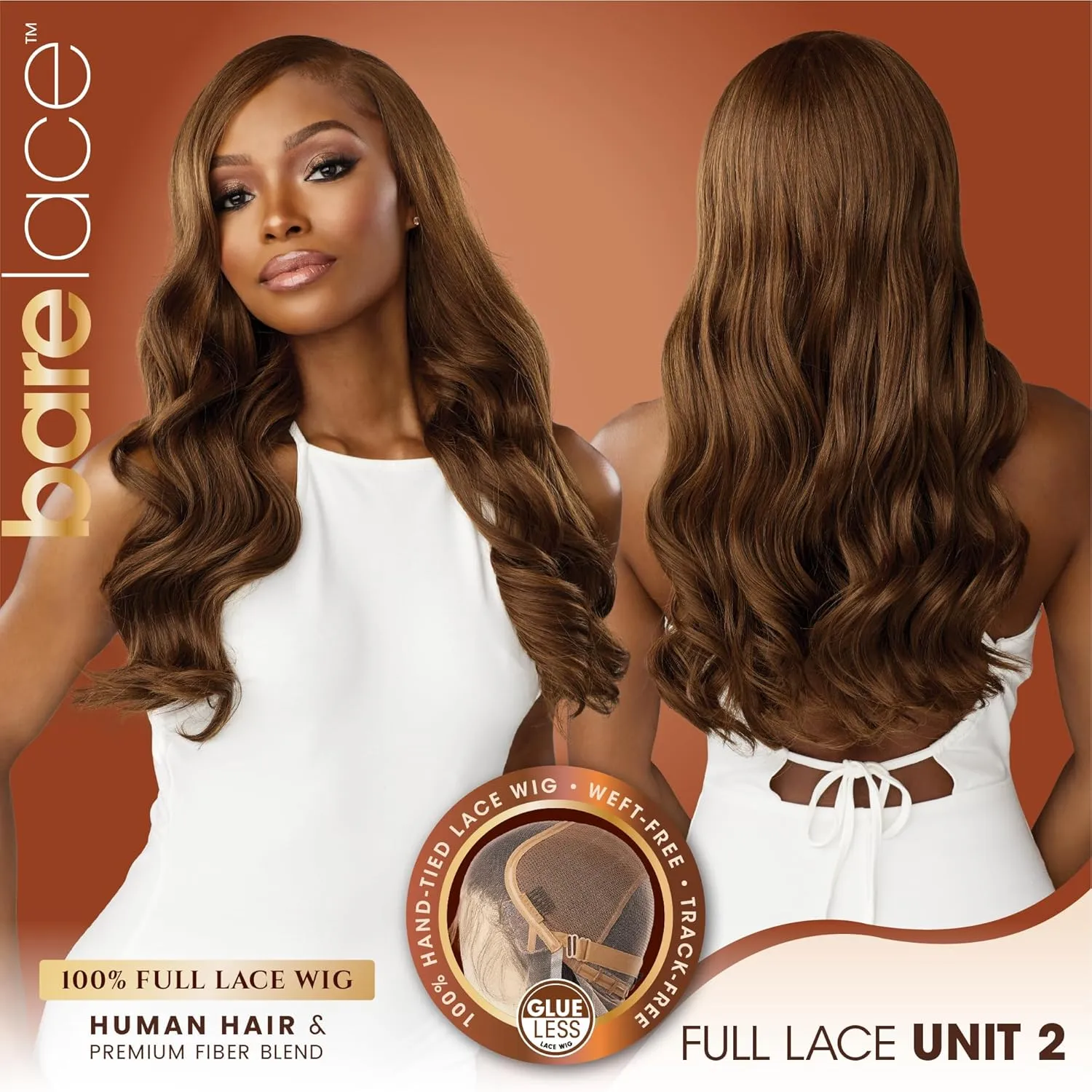 Sensationnel Bare Lace Fulllace Wig - Unit 2 Human Hair Blend All Lacefrontal Glueless Synthetic 180 Degree Preplucked Hairline (2 DARKBROWN)