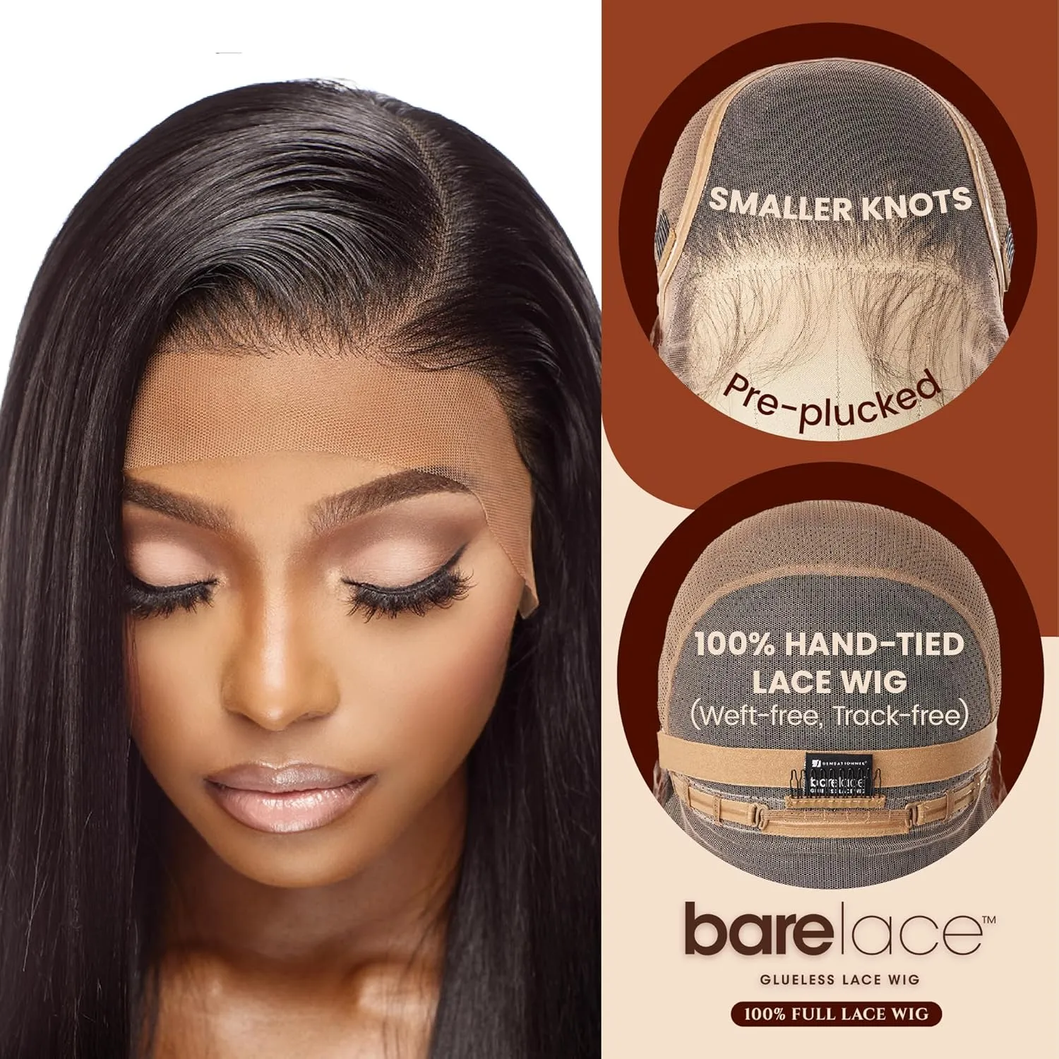 Sensationnel Bare Lace Fulllace Wig - Unit 2 Human Hair Blend All Lacefrontal Glueless Synthetic 180 Degree Preplucked Hairline (2 DARKBROWN)
