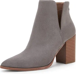 SERAIH Womens Pointed Toe Ankle Booties Stacked Mid Block Heel Cutout Back Zipper Shoes Faux Leather Boots
