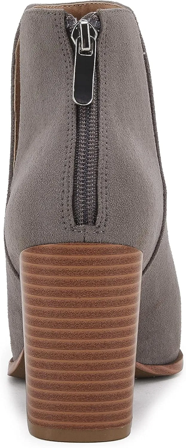 SERAIH Womens Pointed Toe Ankle Booties Stacked Mid Block Heel Cutout Back Zipper Shoes Faux Leather Boots
