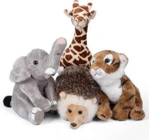 Set of 4 Plush Tropical Rainforest,Hedgehogs,Tiger,Elephant,Giraffe,Baby Primary Forest Stuffed Animals 7"
