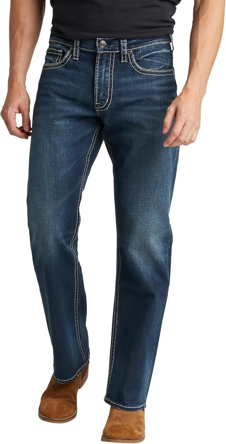 Silver Jeans Co. Men's Zac Relaxed Fit Straight Leg Jeans, Dark Indigo Wash, 34W x 36L
